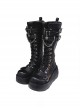 Black Tall Tube Handsome Metal Chain Love Decoration Round Head High-Heeled Autumn Punk Lolita Martin Boots