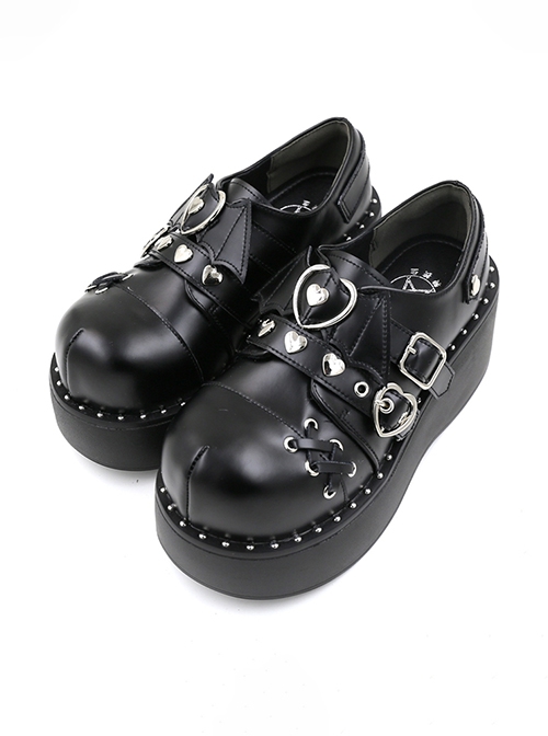 Crescent Bat Series Solid Color Love Bat Wings Decorated With Round Toe High-Heeled Halloween Punk Lolita Platform Shoes