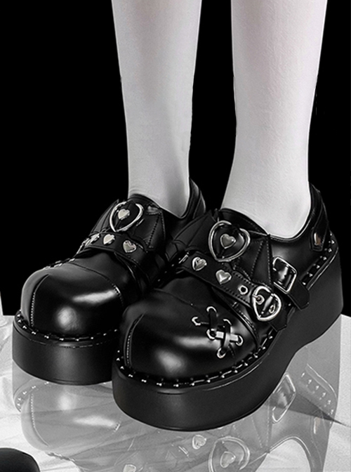 Crescent Bat Series Solid Color Love Bat Wings Decorated With Round Toe High-Heeled Halloween Punk Lolita Platform Shoes