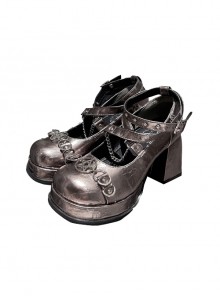 Solid Color Chunky Heel Pentagram Metal Chain Round Toe Elegant Daily Punk Lolita High Heels