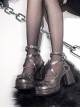 Solid Color Chunky Heel Pentagram Metal Chain Round Toe Elegant Daily Punk Lolita High Heels