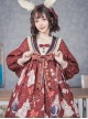 Exam Rabbit Series Red Festival Cute Bunny Print Spring Autumn Classic Lolita Long Sleeve Dress