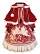 Red Festive Print Lace Hem Dress Plush Cape Christmas Sweet Lolita Long Sleeve Dress Set