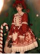 Red Festive Print Lace Hem Dress Plush Cape Christmas Sweet Lolita Long Sleeve Dress Set