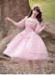 Solid Color Cutout Off Shoulder Puff Sleeve Bow Elegant Daily Classic Lolita Short Sleeve Dress