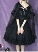 Solid Color Elegant Spring Summer Square Neck Lace Polka Dot Cloak Two-Wear Design Classic Lolita Short-Sleeved Dress
