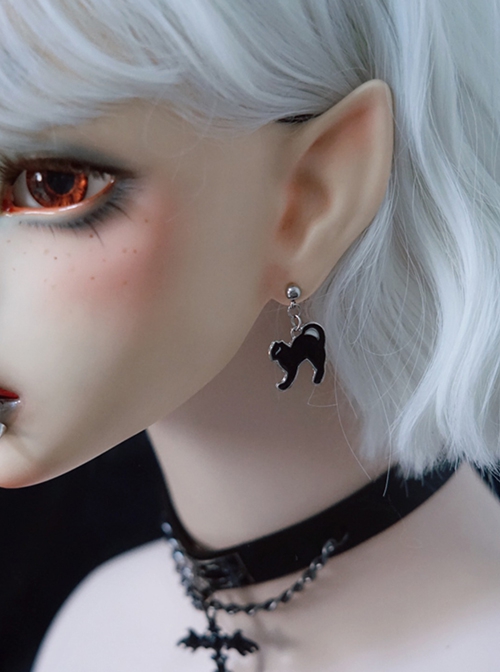 Black Vigilant Black Cat Halloween Alloy Gothic Lolita Earrings