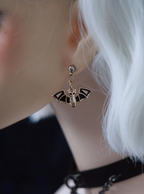 Halloween Golden Bat Simple Handsome Gothic Lolita Alloy Earrings