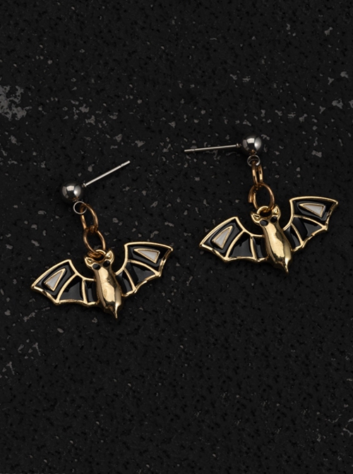 Halloween Golden Bat Simple Handsome Gothic Lolita Alloy Earrings