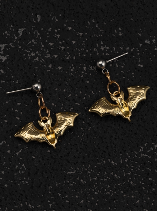 Halloween Golden Bat Simple Handsome Gothic Lolita Alloy Earrings