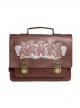 Brown Vintage Oxford Bag Pillow Side Little Bear Print Brass Buckle School Lolita Bag