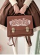 Brown Vintage Oxford Bag Pillow Side Little Bear Print Brass Buckle School Lolita Bag