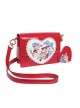 Lace Trimmed Heart Kitten Print Patent Leather Classic Lolita Shoulder Bag