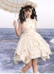 Solid Color Three-Dimensional Butterfly Embellishment Halter Detachable Daily Irregular Ruffle Hem Classic Lolita Sleeveless Dress