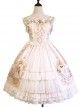 Court Retro Delicate Gold Thread Lace-Trimmed Jacquard Chiffon Ruffled Open Placket Hem Classic Lolita Sleeveless Dress