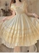 French Court Elegant Solid Color Square Neck Bow Ruffled Large Skirt Hem Chiffon Classic Lolita Short-Sleeved Dress