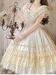 French Court Elegant Solid Color Square Neck Bow Ruffled Large Skirt Hem Chiffon Classic Lolita Short-Sleeved Dress