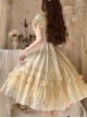 French Court Elegant Solid Color Square Neck Bow Ruffled Large Skirt Hem Chiffon Classic Lolita Short-Sleeved Dress