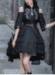 Chinese Style Black Stand-Up Collar Off-The-Shoulder Mid-Sleeve Embroidered Short Coat Metal Decorate Hem Punk Lolita Sleeveless Dress Suit