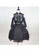 Chinese Style Black Stand-Up Collar Off-The-Shoulder Mid-Sleeve Embroidered Short Coat Metal Decorate Hem Punk Lolita Sleeveless Dress Suit