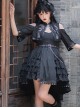 Chinese Style Black Stand-Up Collar Off-The-Shoulder Mid-Sleeve Embroidered Short Coat Metal Decorate Hem Punk Lolita Sleeveless Dress Suit