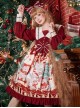 Christmas Little Bear Series Cute Navy Collar Christmas Print Lantern Sleeves Lace Bow Classic Lolita Long Sleeve Dress