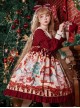 Christmas Little Bear Series Cute Navy Collar Christmas Print Lantern Sleeves Lace Bow Classic Lolita Long Sleeve Dress