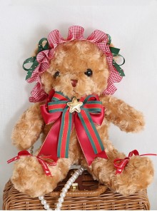 Cute Christmas Brown Plush Bear Bow Plaid Doll Sweet Lolita Messenger Bag