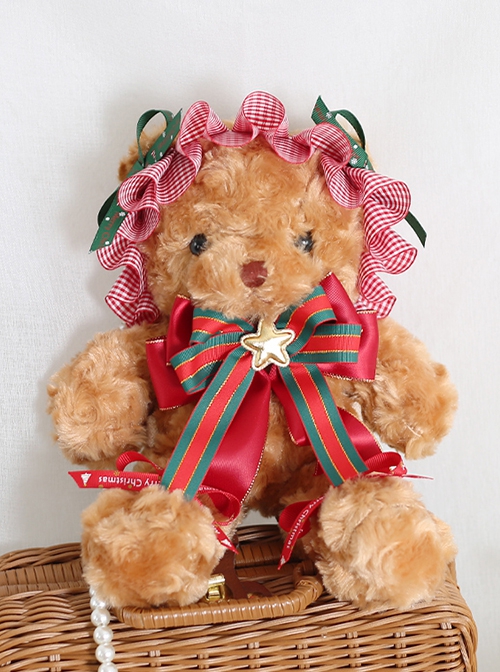 Cute Christmas Brown Plush Bear Bow Plaid Doll Sweet Lolita Messenger Bag