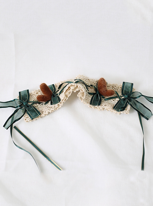 Green Bow Plush Antlers Christmas Tea Party Classic Lolita Headband