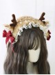 Cute Plush Speckled Elk Antlers Lace Solid Color Bow Removable Christmas Classic Lolita Headband