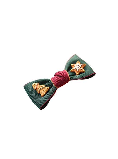 Solid Color Christmas Tree Star Biscuit Decorated Bow Contrast Color Christmas Classic Lolita Hair Clip