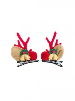 Red Antlers Deer Ears Gold Bell Hair Ball Christmas Classic Lolita Hairpin