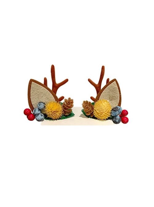 Christmas Antlers Cartoon Deer Ears Pine Cones Blueberry Decorate Classic Lolita Hair Clip