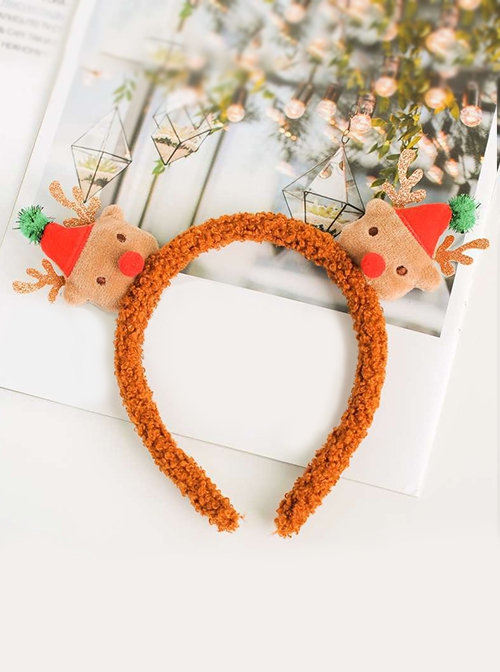 Solid Color Christmas Cute Plush Candy Elk Snowman Santa Gift Classic Lolita Headband