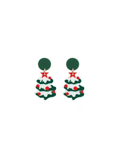 Red-Green Stars Christmas Tree Christmas Classic Lolita Earrings