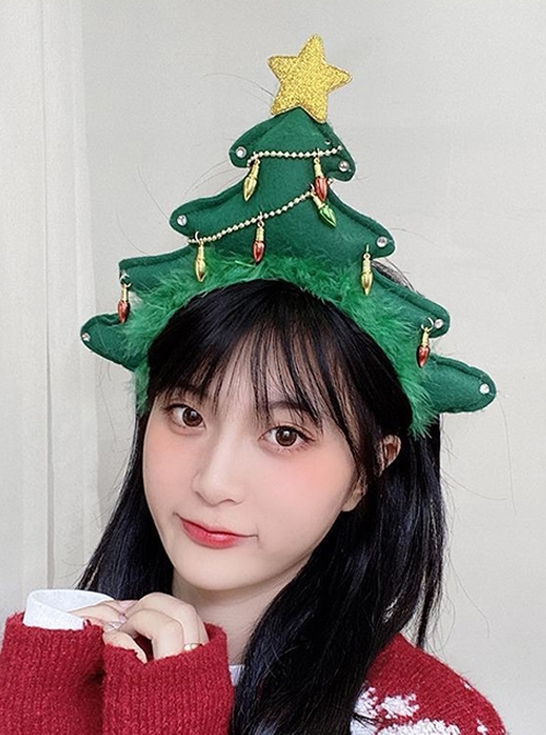 Green Christmas Tree Stars Lights Decor Plush Cute Classic Lolita Headband