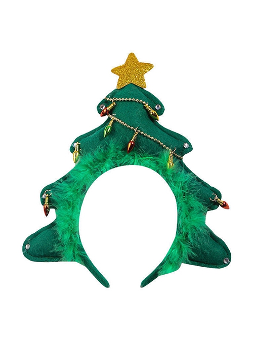 Green Christmas Tree Stars Lights Decor Plush Cute Classic Lolita Headband