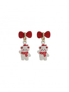 Christmas Collection Red Bow White Bear Alloy Classic Lolita Earrings