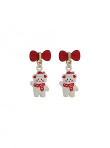 Christmas Series Red Bowknot White Bear Alloy Classic Lolita Earrings