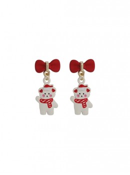 Christmas Series Red Bowknot White Bear Alloy Classic Lolita Earrings