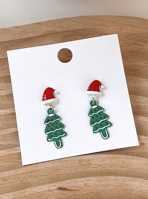 Christmas Series Christmas Hat Christmas Tree Alloy Classic Lolita Earrings