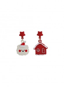 Christmas Series Star White Bear Cabin Alloy Classic Lolita Earrings