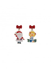 Christmas Series Red Bowknot Santa Candle Alloy Classic Lolita Earrings
