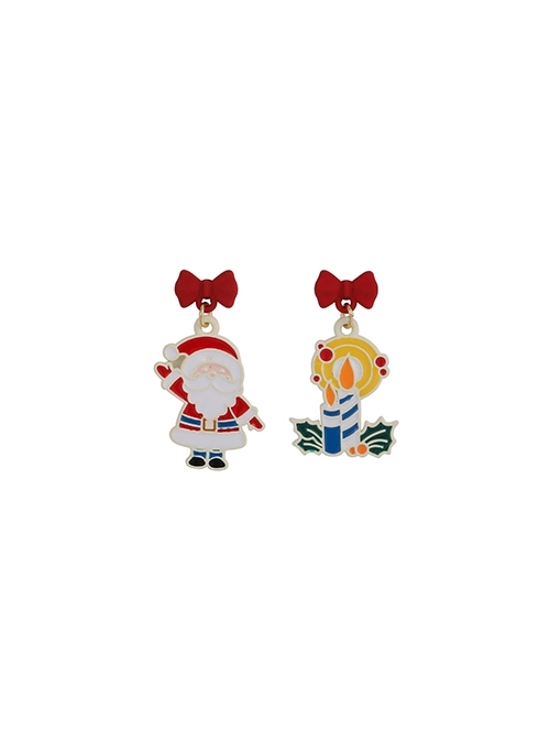 Christmas Series Red Bowknot Santa Candle Alloy Classic Lolita Earrings