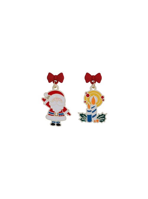 Christmas Series Red Bowknot Santa Candle Alloy Classic Lolita Earrings