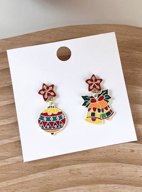 Christmas Series Stars Colorful Bells Lantern Alloy Classic Lolita Earrings