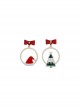 Christmas Series Red Bowknot Christmas Tree Hat Circle Alloy Classic Lolita Earrings