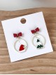 Christmas Series Red Bowknot Christmas Tree Hat Circle Alloy Classic Lolita Earrings