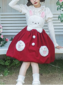 Rabbit Tuan Tuan Series Solid Color Plush Rabbit Cute Doll Autumn Winter Flower Bud Strap Skirt Sweet Lolita Sleeveless Dress